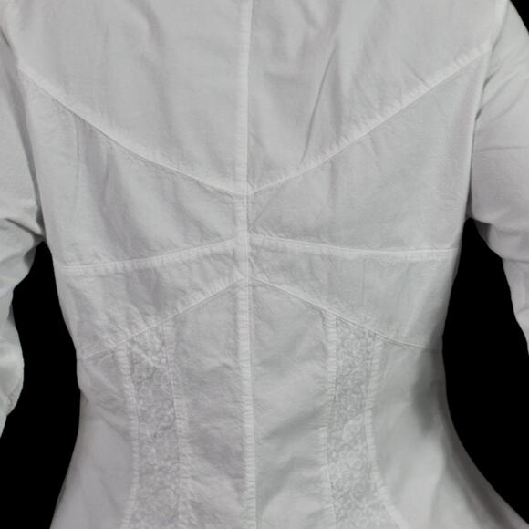 Toque de Algodon White Cotton Poplin Shirt Corset Seaming Crinkled Plus Size XXL - Picture 5 of 13